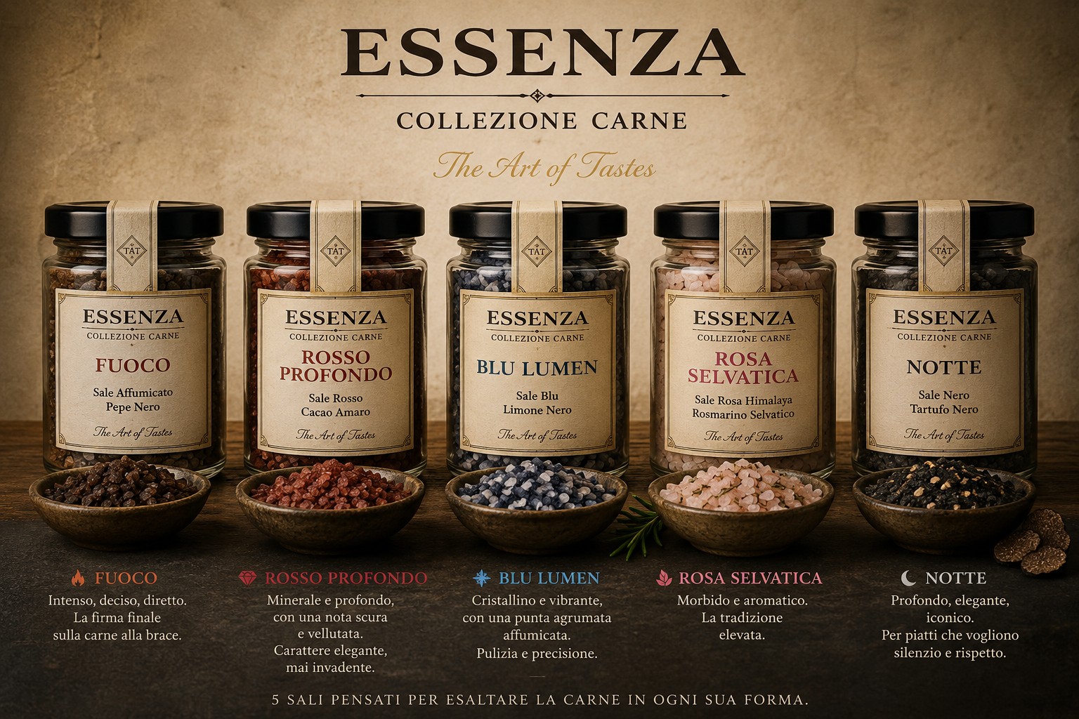 La collezione completa di cinque sali ESSENZA